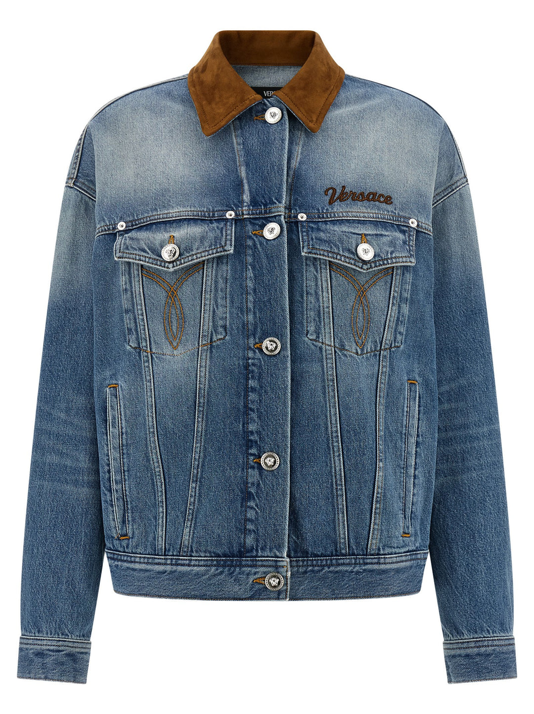 Versace Trucker Puffer Jackets - Blu | ae69665bebb1ef4e4be3c59c0612db264a38a9e7
