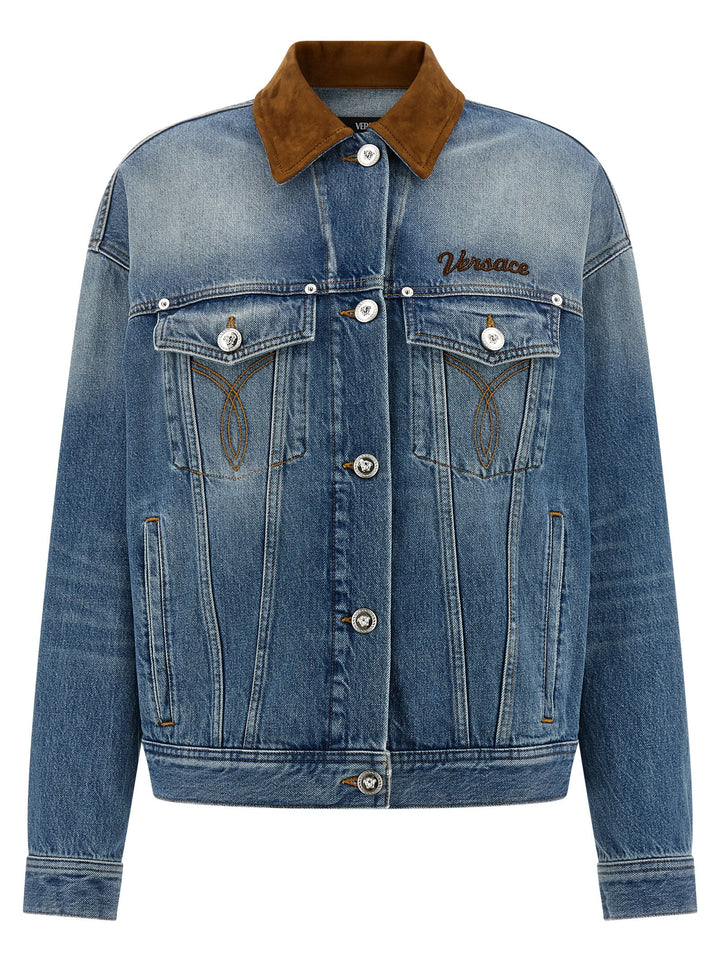 Versace Trucker Puffer Jackets - Blu | ae69665bebb1ef4e4be3c59c0612db264a38a9e7