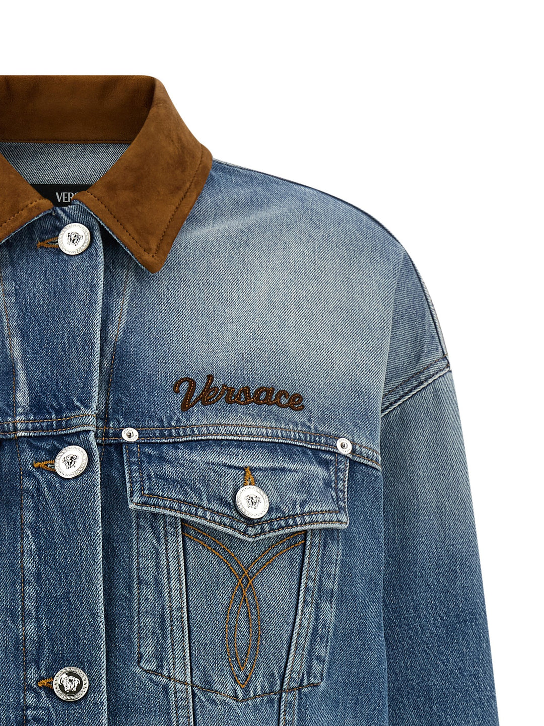 Versace Trucker Puffer Jackets - Blu | 7e706c95149a1ee309c146286adf82de30af50d4