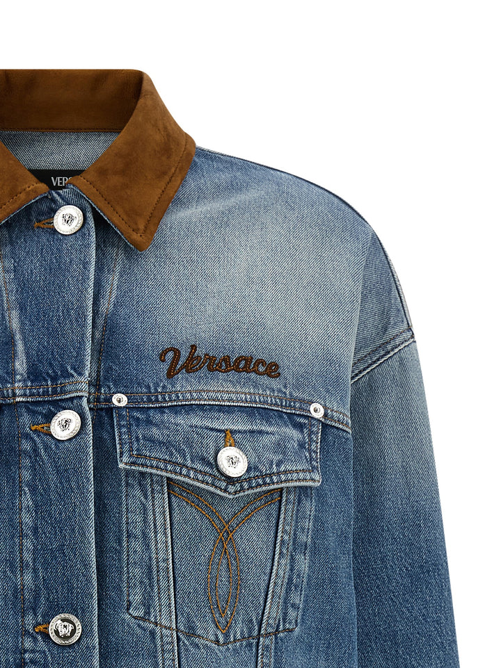 Versace Trucker Puffer Jackets - Blu | 7e706c95149a1ee309c146286adf82de30af50d4