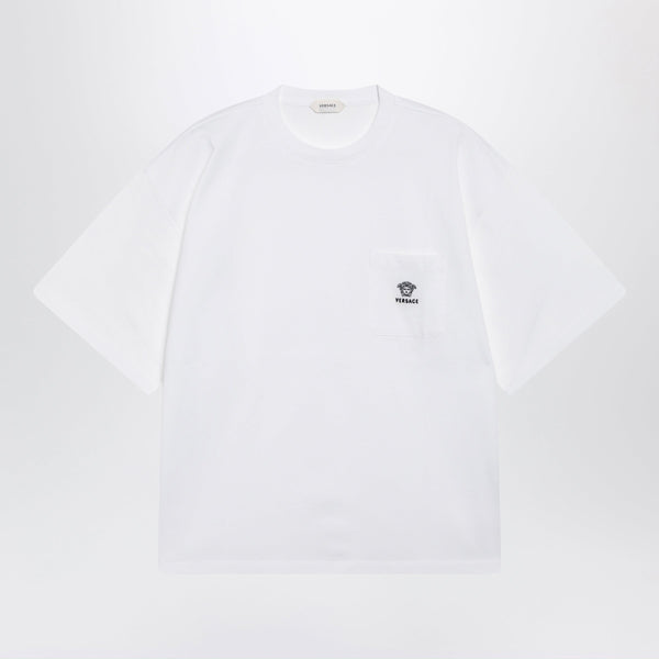 White Cotton Jersey T-Shirt With Medusa Embroidery