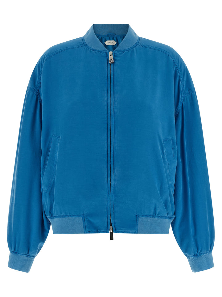 Versace Silk Poplin Blouson Puffer Jackets - Celeste | e08d1efc1c9ec51d7b441c2a4e7a2363ed0fdf37