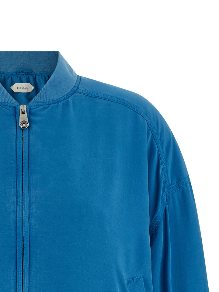 Versace Silk Poplin Blouson Puffer Jackets - Celeste | 9d579accdb1d19475eec44d78bf60287a598a49c