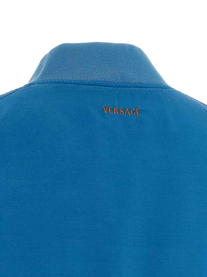 Versace Silk Poplin Blouson Puffer Jackets - Celeste | 2724df35bc93c6932793600e63b6ccf36e5a4dd1