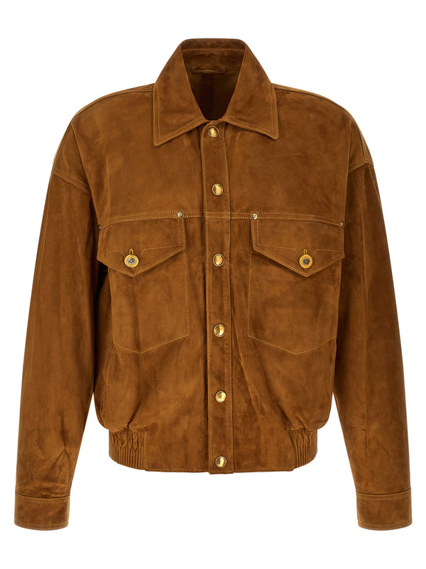 Suede Blouson Puffer Jackets Marrone