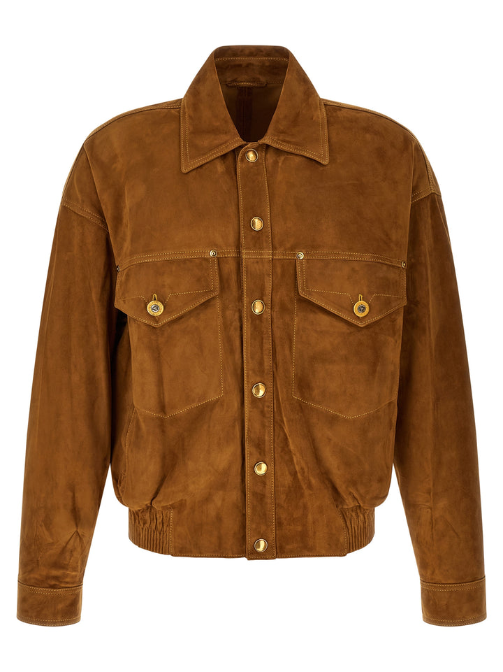 Versace Suede Blouson Puffer Jackets - Marrone | 9f2554af2fbfecb7128dbe599a0995b213e63087