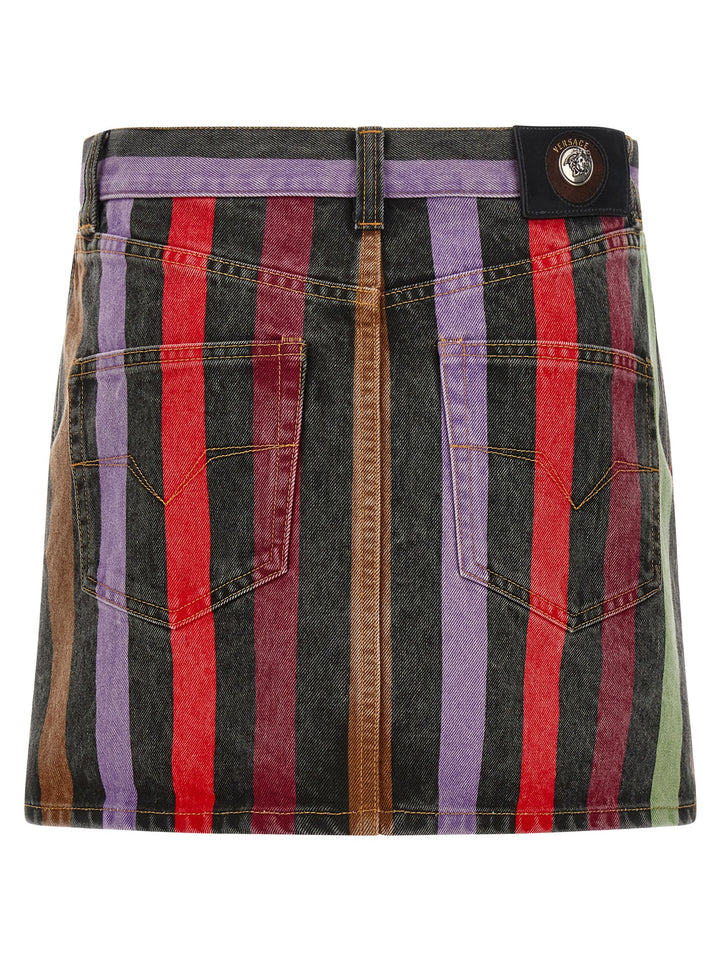 Versace Striped Denim Skirt Gonne - Multicolor | 44005d99382b60371b2ebb4151facf45e682dd87