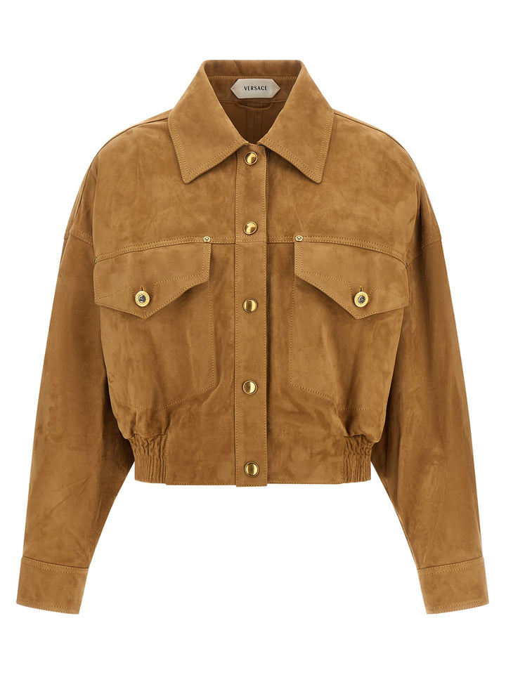 Versace Suede Blouson Puffer Jackets - Marrone | 4e31a7e44fe852cb6fa3528b63ed80488aa2cd4f