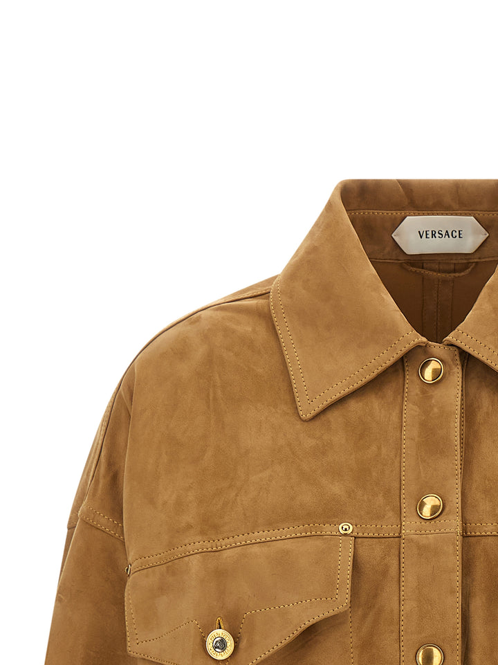 Versace Suede Blouson Puffer Jackets - Marrone | 075a779c4f4a11e4a99048c03fd95f951a52b8f9