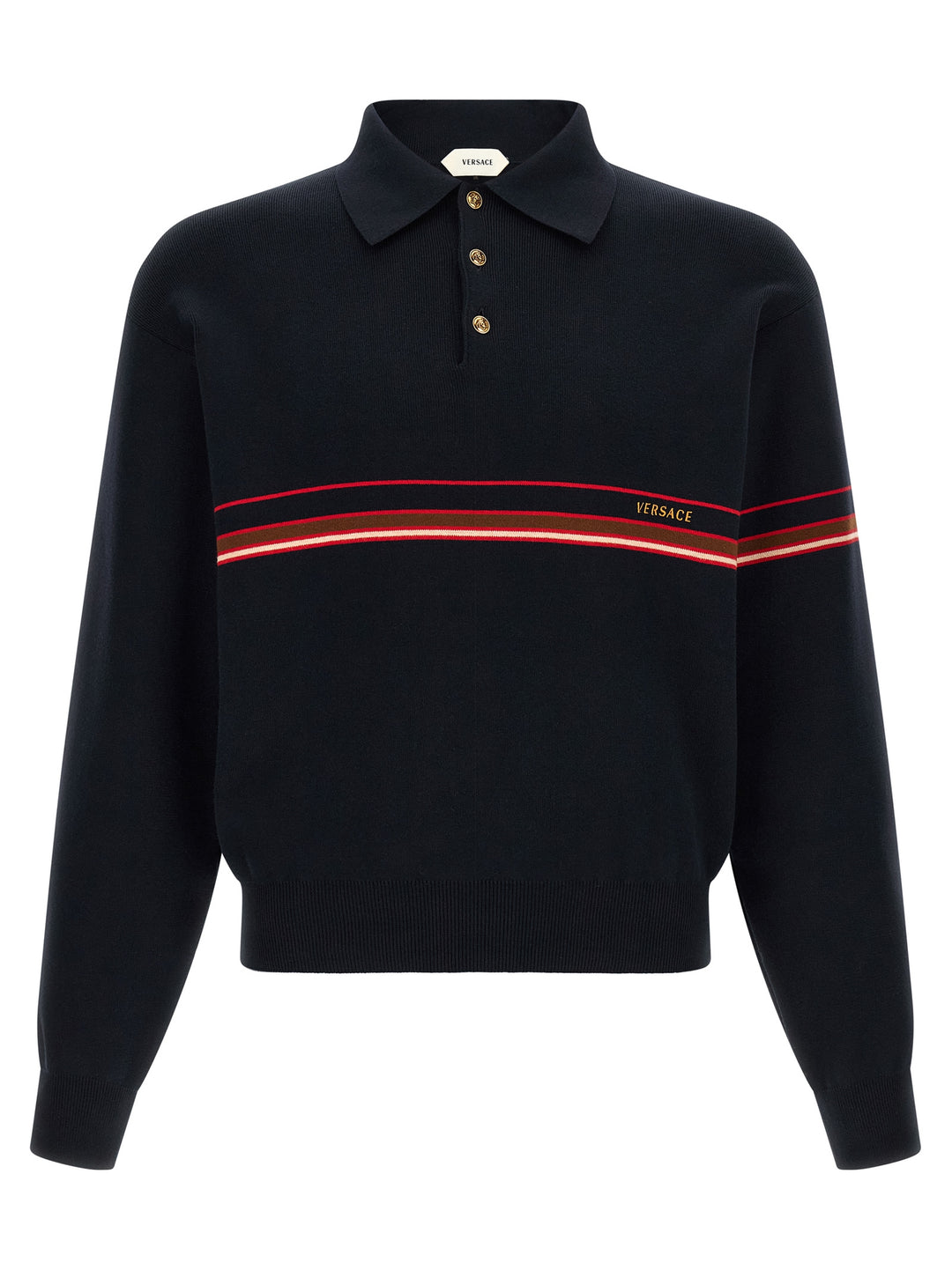 Versace Inlaid Striped  Shirt Polo - Blu | 01e330b8b130bba5de3f0c0681b7ce7e81232903