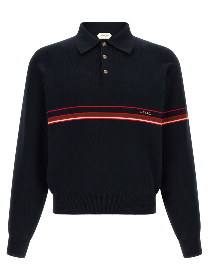 Versace Inlaid Striped  Shirt Polo - Blu | 01e330b8b130bba5de3f0c0681b7ce7e81232903