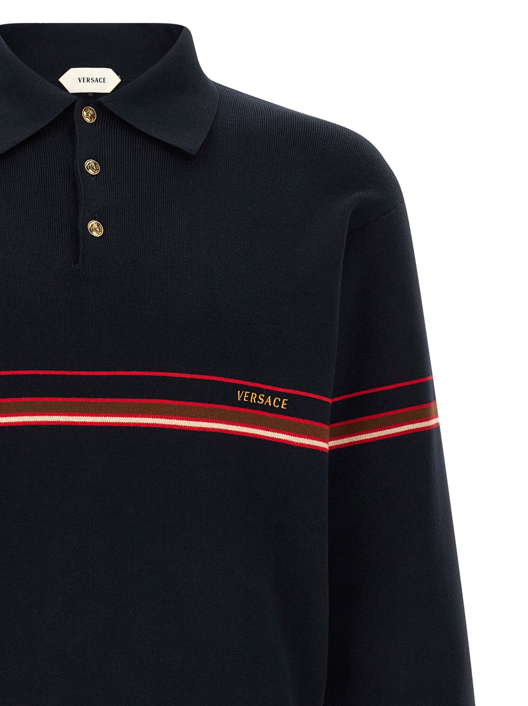 Versace Inlaid Striped  Shirt Polo - Blu | bb659b0d68173f728f1b86dc4e2729b77e63fae2