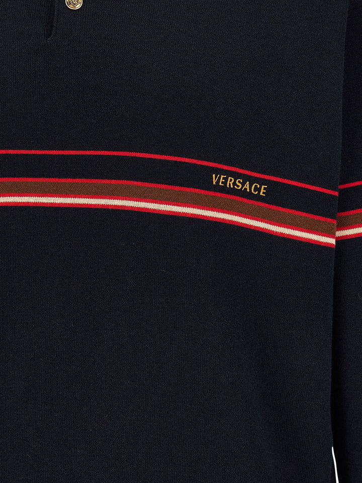 Versace Inlaid Striped  Shirt Polo - Blu | a9582e2b429b32a02c2c03a70c9797304e520467