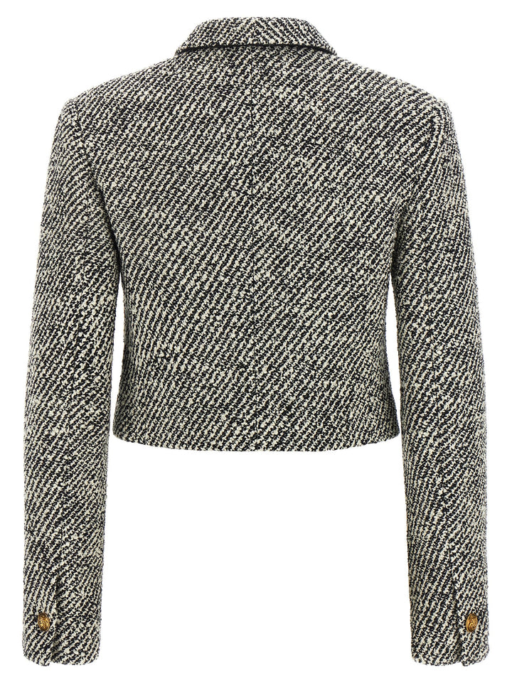 Versace Bouclé Wool Blend Blouson Jacket BlazerS - Bianco/Nero | ca60d03ef5406972c28cf248d16f5b6441d24978