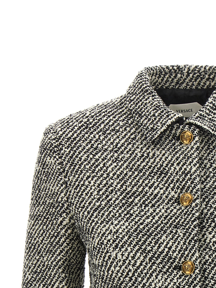 Versace Bouclé Wool Blend Blouson Jacket BlazerS - Bianco/Nero | 19d38815dc44ef0b04458005a6d29d42562eb115