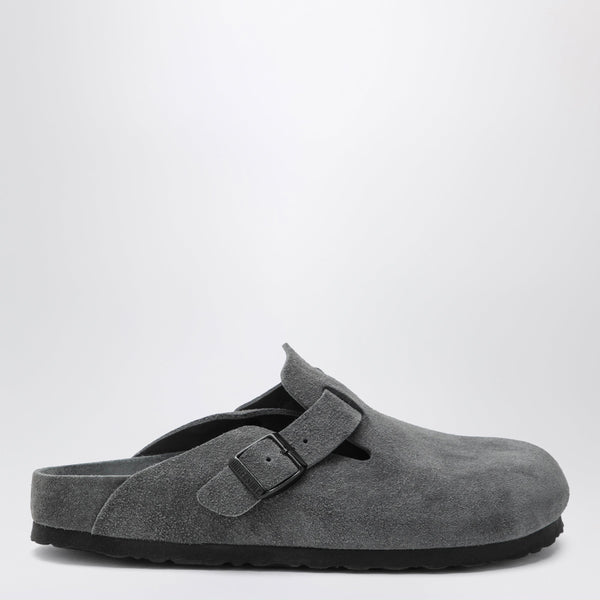 Boston Suede Clogs In Charcoal