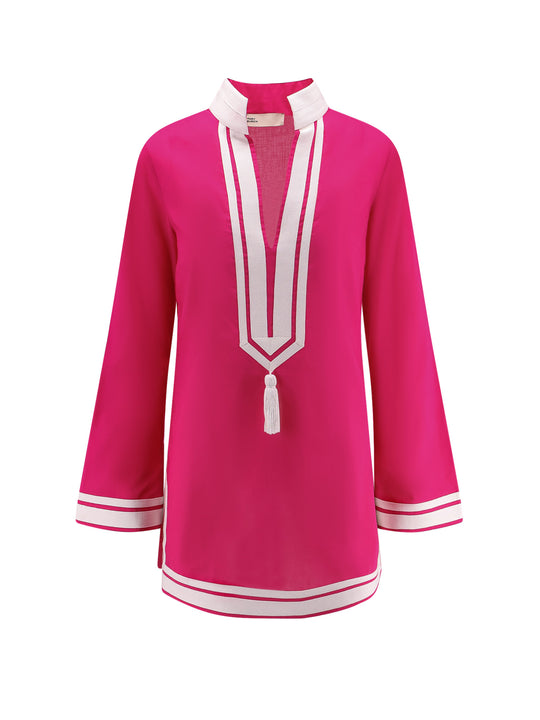 Cotton Short Dress With Contrasting Profiles