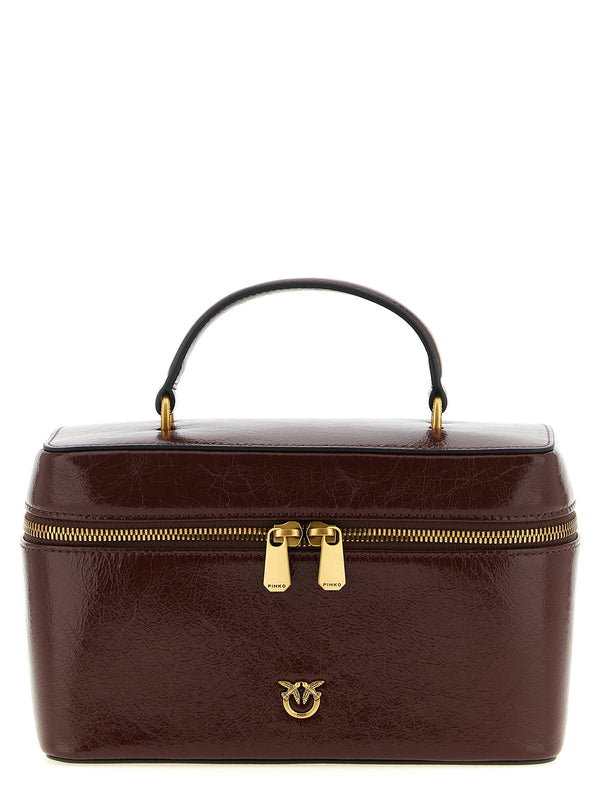 Crumpled Effect Leather Handbag Borse A Mano Marrone