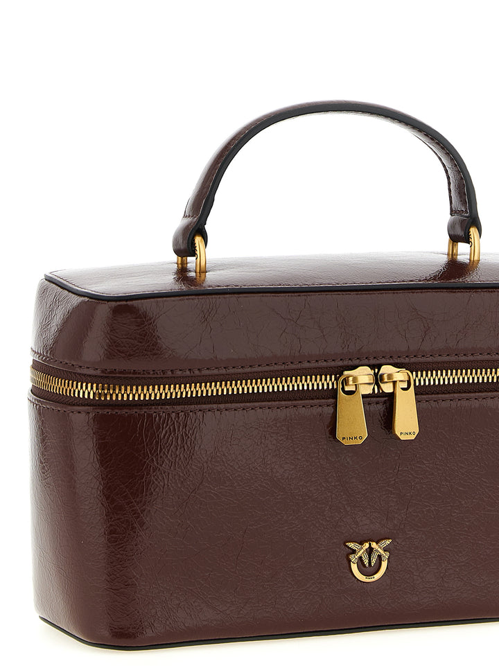 Pinko Crumpled Effect Leather Handbag Borse a Mano - Marrone | 083948fc81217ed67c4982f566755dab3292b46d