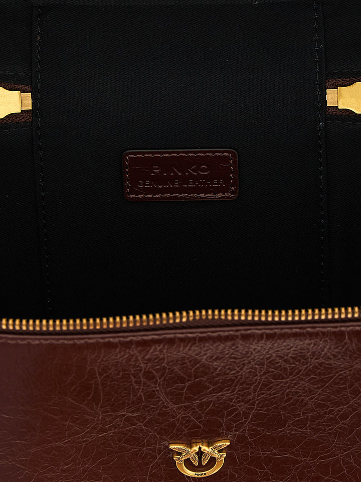 Pinko Crumpled Effect Leather Handbag Borse a Mano - Marrone | 71975e9a1396936fae3628ef605f09c4faa1195f