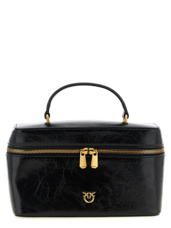 Crumpled Effect Leather Handbag Borse A Mano Nero