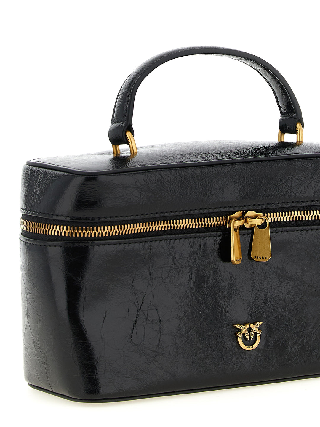 Pinko Crumpled Effect Leather Handbag Borse a Mano - Nero | e82a06eac32d395c53ed639261e0748c0babef1b