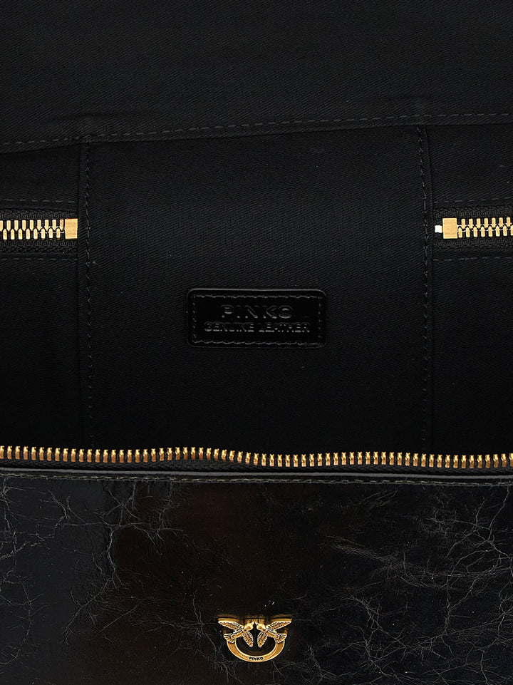 Pinko Crumpled Effect Leather Handbag Borse a Mano - Nero | 1fa72947d455904f8476f859e90205e8298fe13e