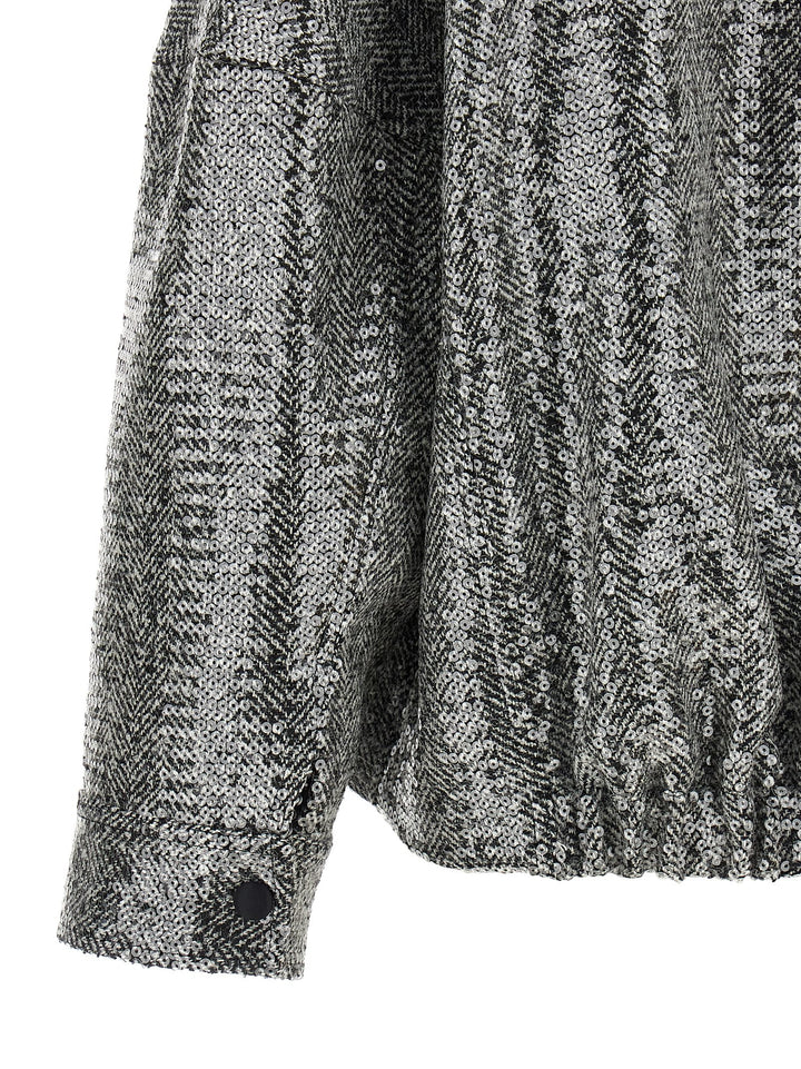 Pinko Sequin Caban Puffer Jackets - Silver | 1dcc967ab2e2c2609f45b00f8b77e341a1ef1439