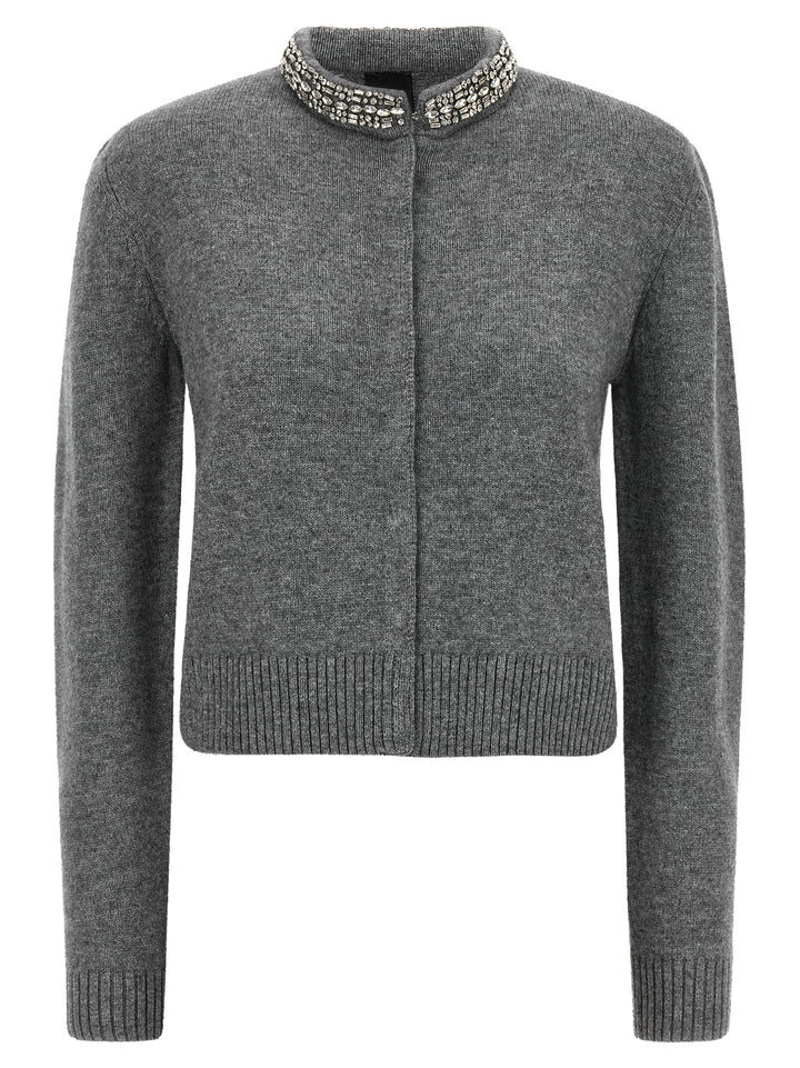 Pinko Jewel Collar Cardigan Maglioni - Grigio | 604fbbf5b4fc4f6ced44ec443b5fdb70e5fe66ef