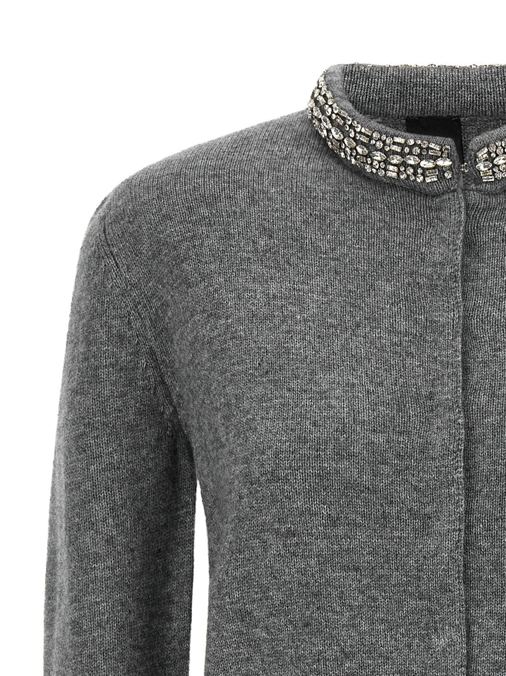 Pinko Jewel Collar Cardigan Maglioni - Grigio | a9d6774a2587d5bd93a3f901e43e5769562fe48d