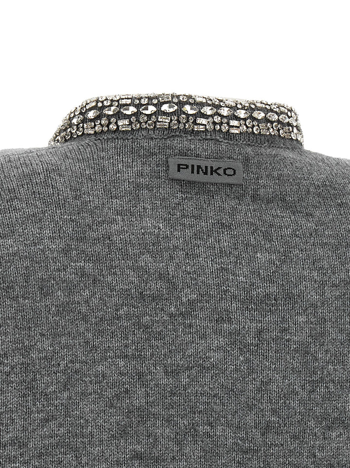 Pinko Jewel Collar Cardigan Maglioni - Grigio | 83e2629c25a193b925f16f73daeb00e62b68b2c5