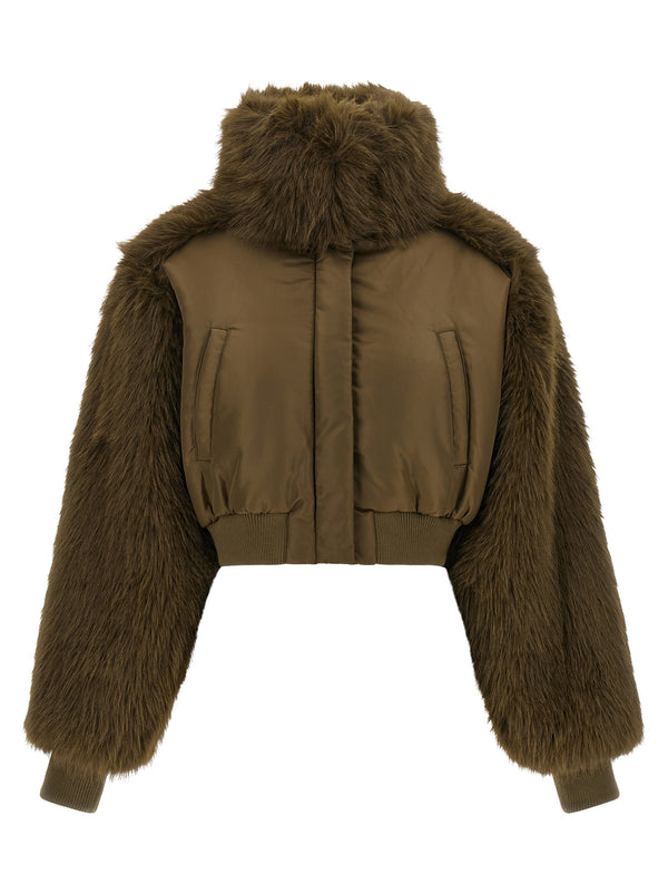 Bomber Jacket With Fur Inserts Puffer Jackets Verde