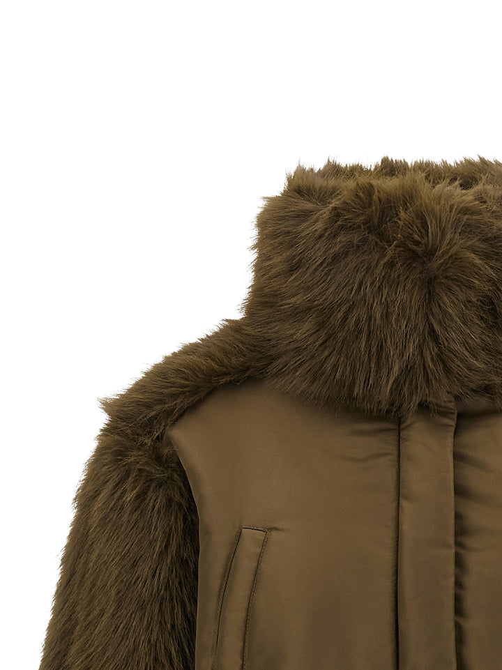 Pinko Bomber Jacket With Fur Inserts Puffer Jackets - Verde | 0354aeb848483f7cda4755dd0183a0ca755c6ccb