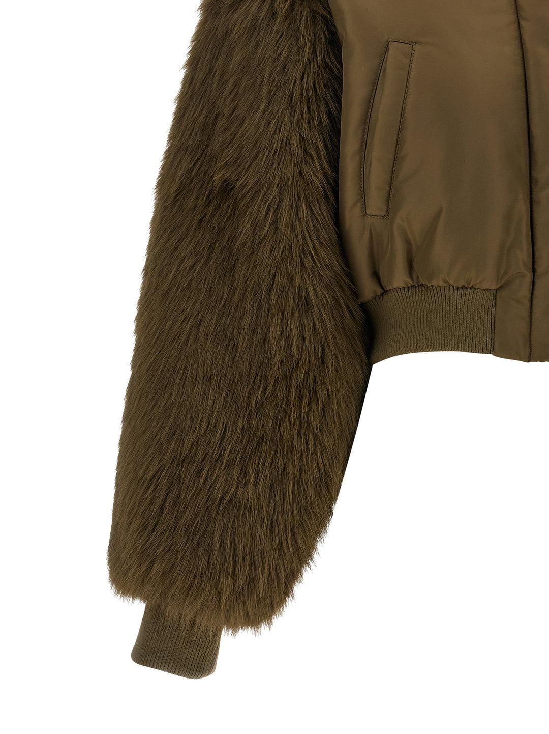 Pinko Bomber Jacket With Fur Inserts Puffer Jackets - Verde | 28d1af6f879f6652726eddaedf0e24013177a675