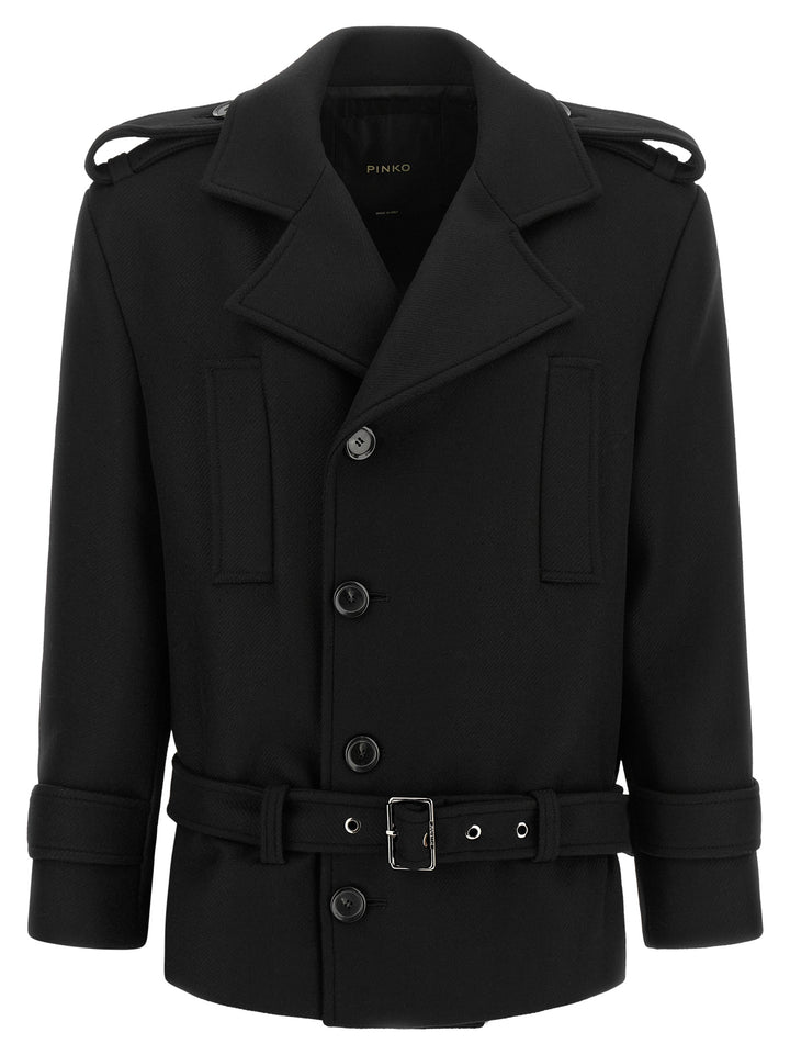 Pinko Double-Breasted Belted Coat Trench e Impermeabili - Nero | a3af7ff97f075c8bed288ec7b12504e688ddd8bd