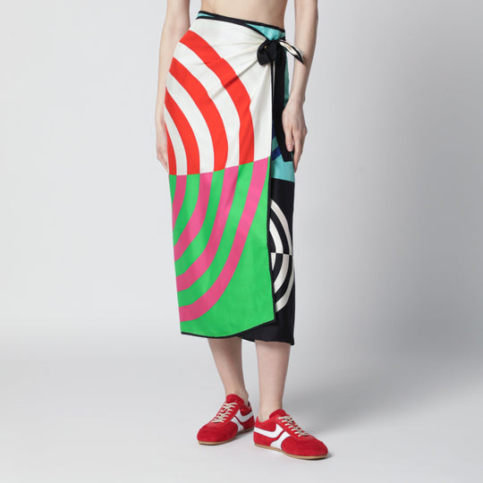 Multicolor Graphic Print Silk Skirt