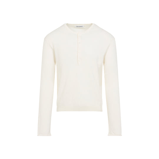 Ivory White Superior Cotton Crepe Fine Henley T-Shirt