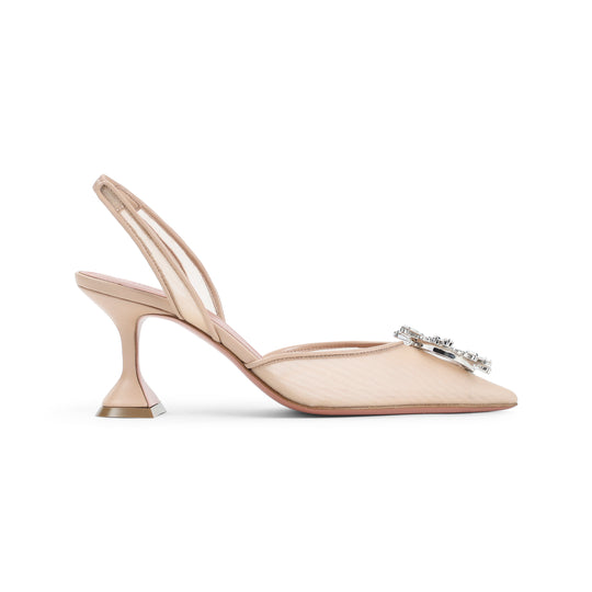 Beige Leather Begum Mesh 70 Sling Mules