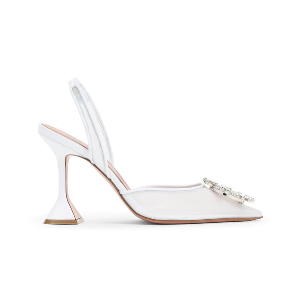 White Leather Begum Mesh 95 Sling Mules