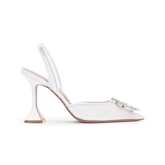 White Leather Begum Mesh 95 Sling Mules