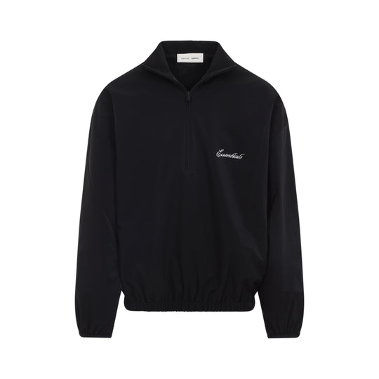 Jet Black Sporty Nylon Half Zip Sweatshirt