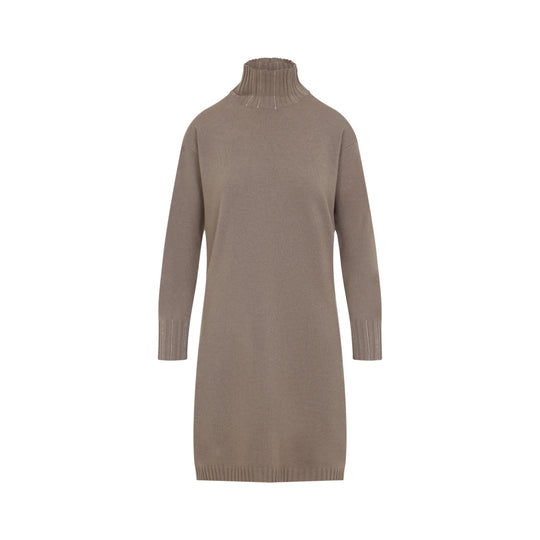 Cortex Brown Virgin Wool Knit Midi Dress