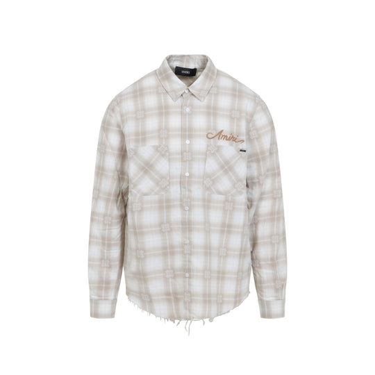 Light Camel Cotton Bleach Patch Flannel Bandana Shirt
