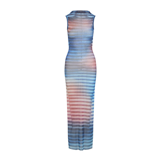 Light Blue Mesh Printed "Air" Long Dress