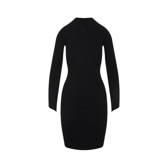Black Circle Rib Viscose Mini Dress