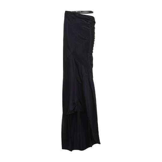 Black Silk Midi Skirt