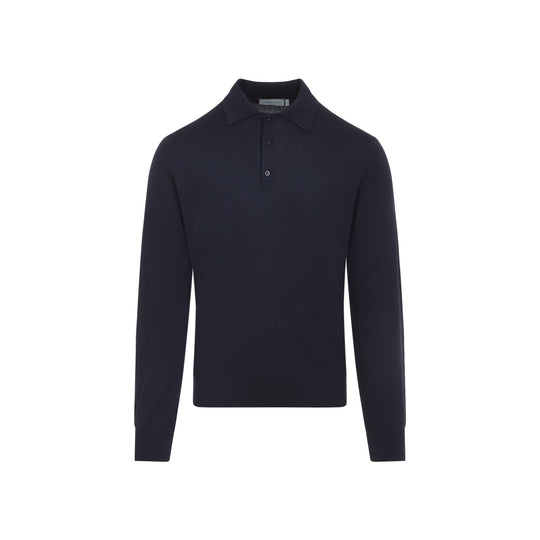 Navy Blue Cashmere Long Sleeves Polo