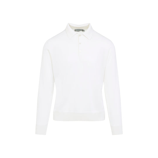 White Wool Long Sleeves Polo