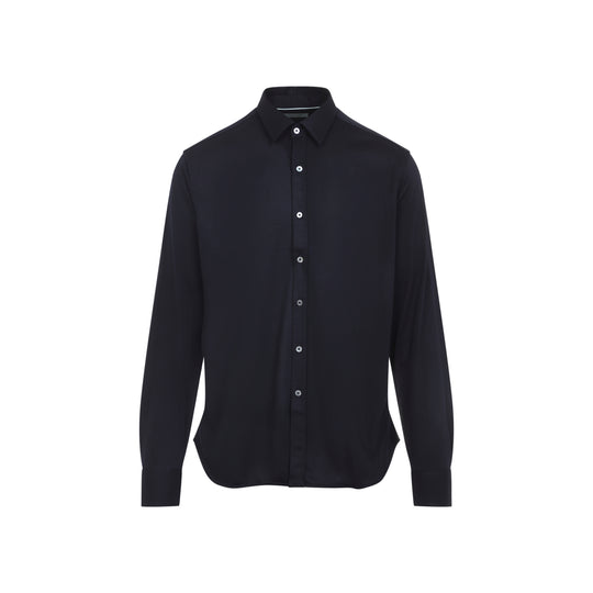 Navy Blue Wool Jersey Shirt