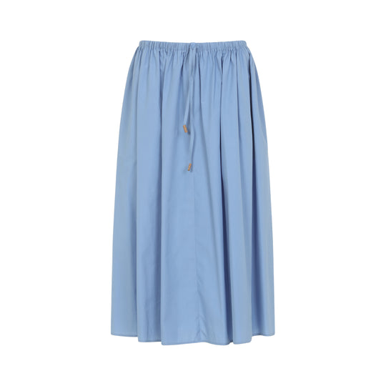 Light Blue Drawstring Cotton Midi Skirt
